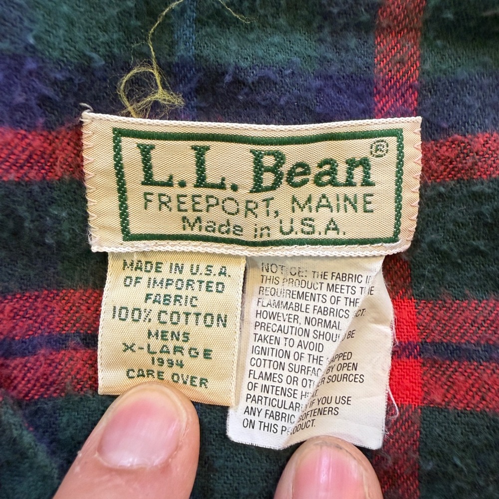 Vintage LL Bean Men XL Flannel Nightshirt Red Green Plaid Cotton Sleepwear USA - Picture 3 of 12